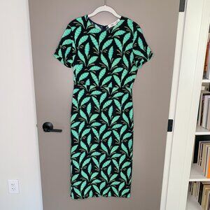 Diane Von Furstenberg Mason Black Leaf Print Shift Dress - Size 6
